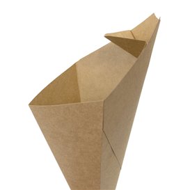 Cornet Carton Kraft avec Compartiment Sauce 26,5cm 250g (500 Utés)