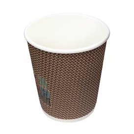 Papieren beker ribbel wand kraft 9Oz/270ml Ø8,0cm (25 stuks)