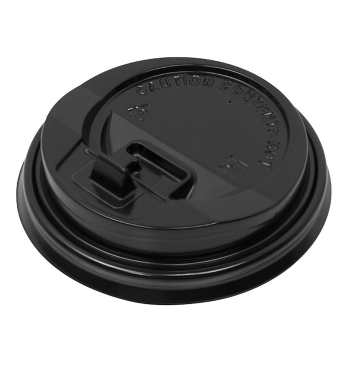 Deksel met Gat voor Papieren Beker 7Oz Zwart Ø7,2cm (50 Stuks)