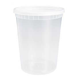 Kunststof Bak van PP “Deli Range” Transparant met Deksel 960ml (40 Stuks)