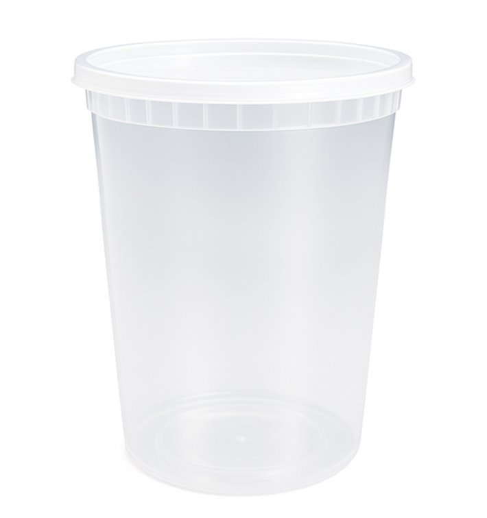 Kunststof Bak van PP “Deli Range” Transparant met Deksel 960ml (40 Stuks)