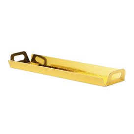 Plateau Rectangle Carton Doré Poignées 32x7,5 cm (5 Utés)