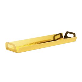 Plateau Rectangle Carton Doré Poignées 32x7,5 cm (5 Utés)