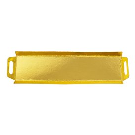 Plateau Rectangle Carton Doré Poignées 32x7,5 cm (5 Utés)