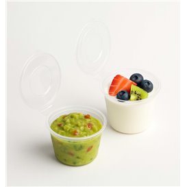 Pot à Sauce Rond avec Couvercle Attaché en Plastique PP Transparent 120ml (50 Utés)
