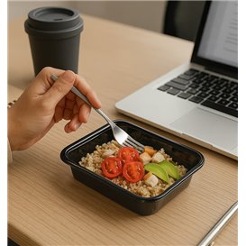 Boîte Rectangulaire en Plastique PP Noire 500ml 17,3x11,9cm (50 Utés)