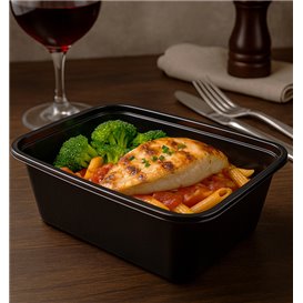 Boîte Rectangulaire en Plastique PP Noire 1.000ml 17,3x11,9cm (50 Utés)