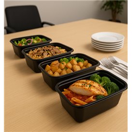 Zwart Rechthoekig PP Bakjes 1.000ml 17,3x11,9cm (50 Stuks)