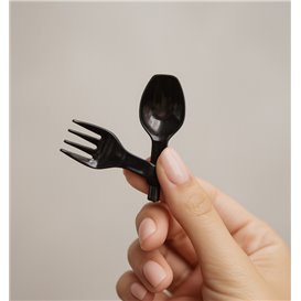 Mini Spork Cuillère Fourchette Réutilisable Durable PP Noir 12cm (500 Utés)
