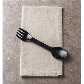 Mini Spork Cuillère Fourchette Réutilisable Durable PP Noir 12cm (500 Utés)