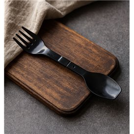 Mini Spork Cuillère Fourchette Réutilisable Durable PP Noir 12cm (500 Utés)