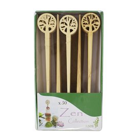 Pics en bambou avec motif Arbre de Vie   12cm en boîte (50 Utés)