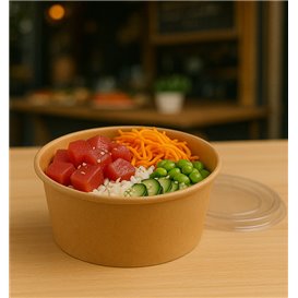Pot en Carton Kraft-Kraft avec Couvercle PET 750ml Ø15cm (250 Utés)