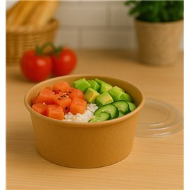 Pot en Carton Kraft-Kraft avec Couvercle PET 750ml Ø15cm (250 Utés)