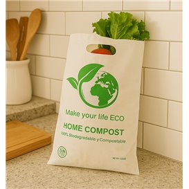Sac en Plastique avec Anses Découpées Bio Home Compost 20x33 cm 20µm (100 Utés)
