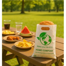Sac en Plastique avec Anses Découpées Bio Home Compost 20x33 cm 20µm (100 Utés)