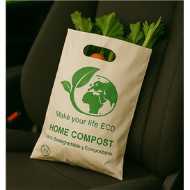 Sac en Plastique avec Anses Découpées Bio Home Compost 20x33 cm 20µm (100 Utés)