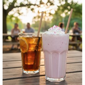 Papieren rechte rietjes Nature verpakt met kraft omhulsel Ø8mm 20cm (100 stuks)