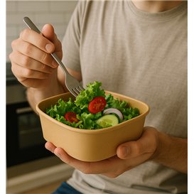 Pot Carré en Carton Kraft 350ml 13x13x4,3cm (50 Utés)
