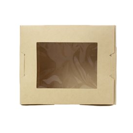 Maaltijdbox van Bamboe Karton Kraft met Venster 11,5x9x6,5cm 700ml (50 Stuks)