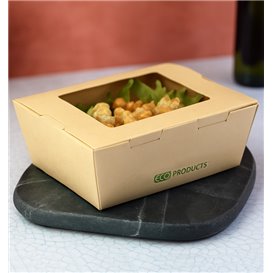 Maaltijdbox van Bamboe Karton Kraft met Venster 11,5x9x6,5cm 700ml (50 Stuks)