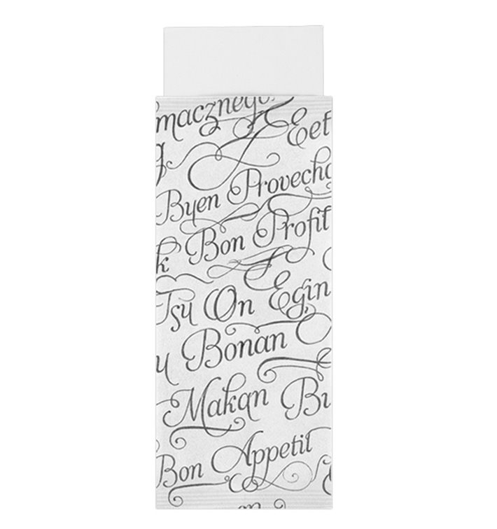 Pochette Porte-Couverts avec Serviette "Bon Appetit" 11x25cm (100 Utés)