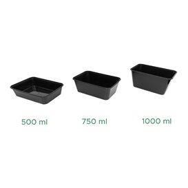 Boîte Rectangulaire en Plastique PP Noire 500ml 17,3x11,9cm (50 Utés)
