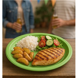 Assiette Plastique PS Réutilisable Plate Vert Citron Ø220mm (25 Utés)