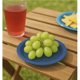 Assiette Plastique PS Réutilisable Plate Bleu Foncé Ø165mm (25 Utés)