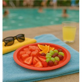 Assiette Plastique PS Réutilisable Plate Rouge Ø220mm (300 Utés)