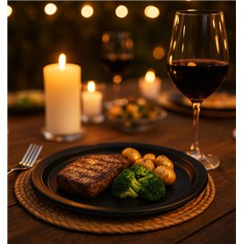 Assiette Plastique PS Réutilisable Plate Noir Ø220mm (25 Utés)