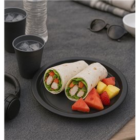 Assiette Plastique PS Réutilisable Plate Noir Ø220mm (300 Utés)