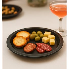 Assiette Plastique PS Réutilisable Plate Noir Ø220mm (300 Utés)