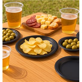 Assiette Plastique PS Réutilisable Plate Noir Ø165mm (450 Utés)