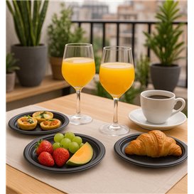 Assiette Plastique PS Réutilisable Plate Noir Ø165mm (450 Utés)