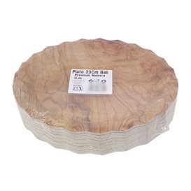 Pappteller met Hout Motief “Bali” Ø23cm 345g/m² (450 Stuks)