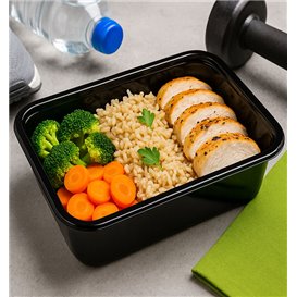 Boîte Rectangulaire en Plastique PP Noire 750ml 17,6x12,4x6cm (50 Utés)