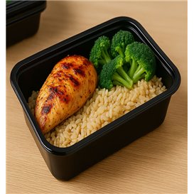 Boîte Rectangulaire en Plastique PP Noire 750ml 17,6x12,4x6cm (500 Utés)