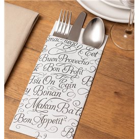 Pochette Porte-Couverts avec Serviette "Bon Appetit" 11x25cm (100 Utés)