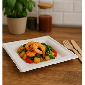 Assiette Carrée en Pulpe de Canne à Sucre Blanc 20x20cm (1000 Utés)