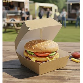 Bakjes Mega Hamburger Kraft Kartonnen Dubbele Sluiting 15,5x15,5x10cm (200 Stuks)