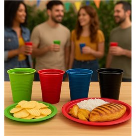 Assiette Plastique PS Réutilisable Plate Noir Ø165mm (450 Utés)