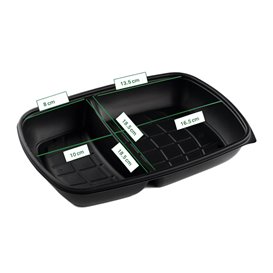 Herbruikbare Plastic Container PP Zwart 2C 1300ml 28x20x4cm (150 stuks)