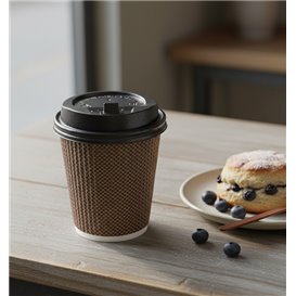 Couvercle SIP PS Avec Trou pour Gobelets en Carton Noir Ø9cm (50 Utés)