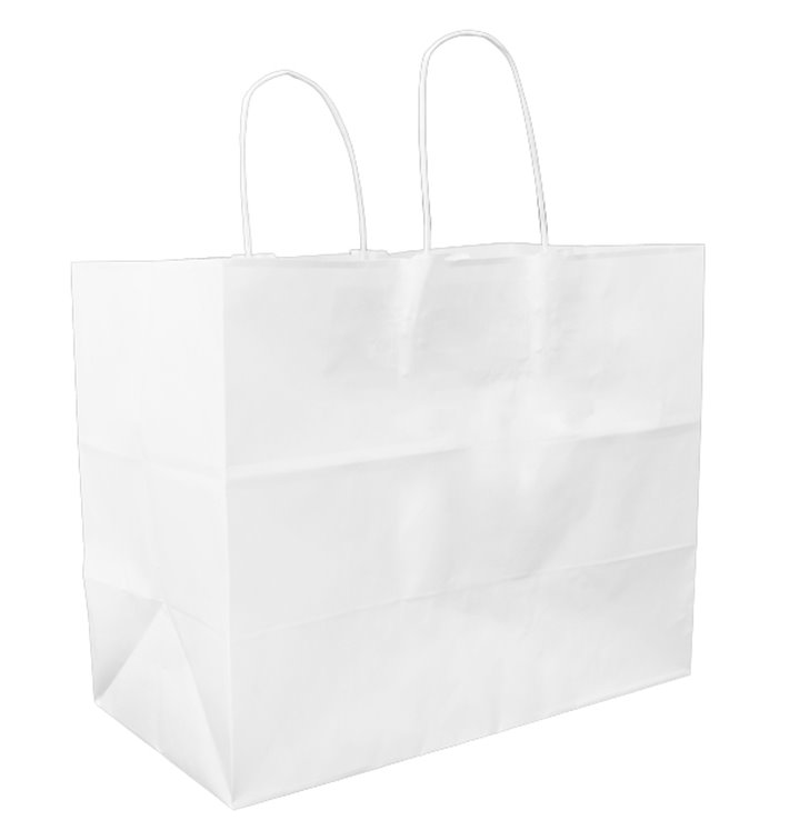 Sac Papier Blanc avec Anses Plates 80g/m² 32+16x27cm (300 Utés) Sac Papier Blanc avec Anses Plates 80g/m² 32+16x27cm (300 Utés)