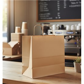 Sac Papier Kraft avec Anses Torsadées 80 g/m² 26+17x26cm (25 Utés)