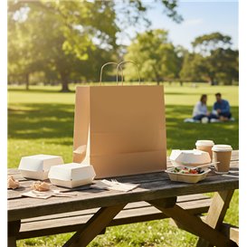 Zak Papier Kraft met Gedraaid Handvat 80 g/m² 26+17x26cm (25 Stuks)