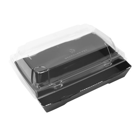 Boîte à sushi en carton noir fermée avec couvercle