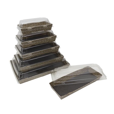 Boîte à sushi en carton Waves présentée avec un menu