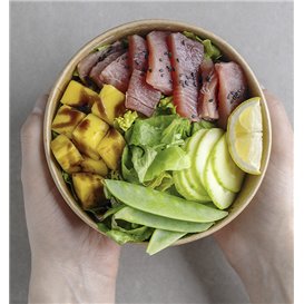 Pot en Carton Kraft-Kraft avec couvercle RPET 750ml Ø14,4cm (50 Utés)